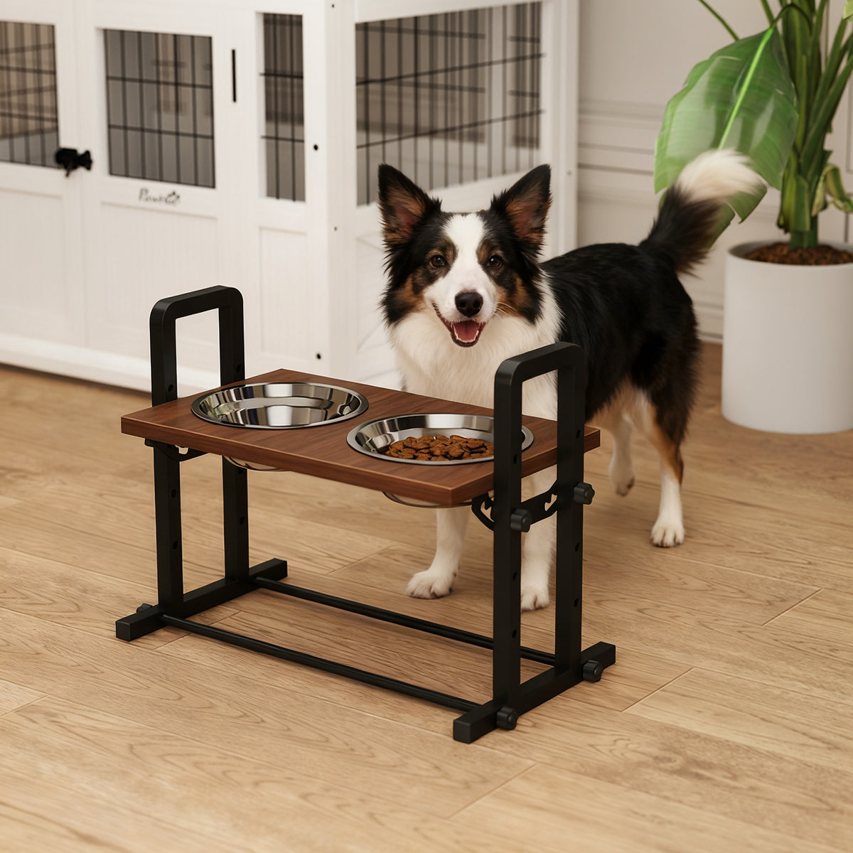 Raised dog bowl, 4-level height-adjustable feeding station with stand, 2 x 1.2 L stainless steel bowls, 3 (2)