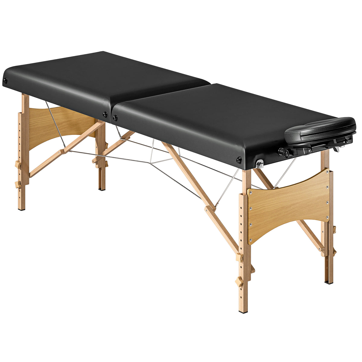 Height-adjustable massage table, wooden frame, foldable massage bed, foam padding, black