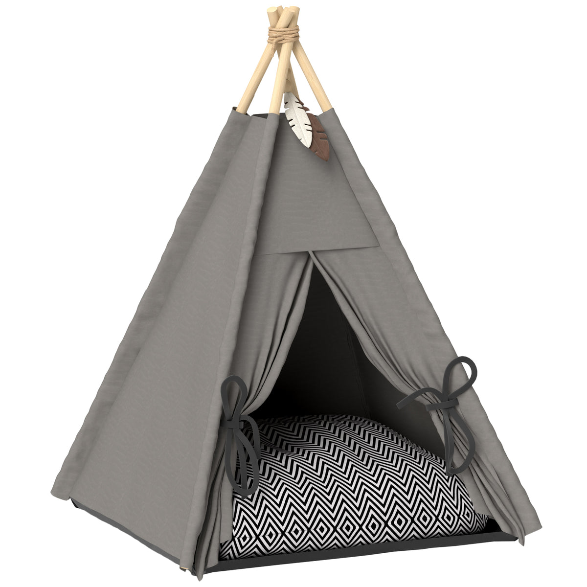 Teepee tent for pets, pet bed in a teepee design, cat tent with cushion, dog bed for sleeping, cat bed, grey