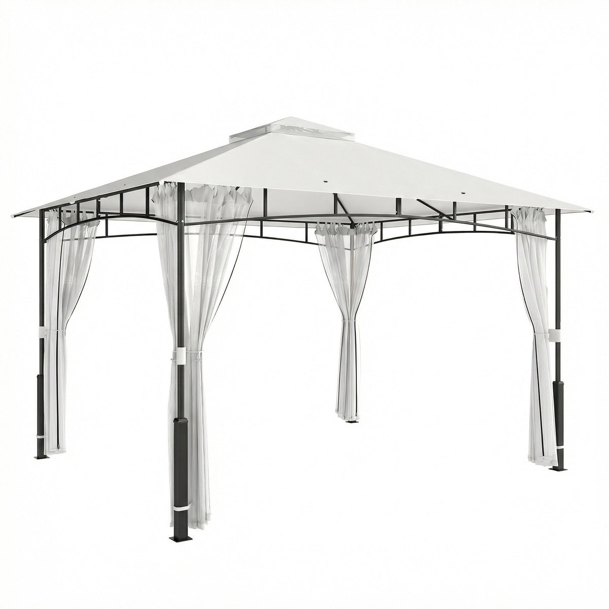 Gazebo, 3x3.6 m, water-resistant, stable garden gazebo with mosquito net, double roof, for garden, patio, black
