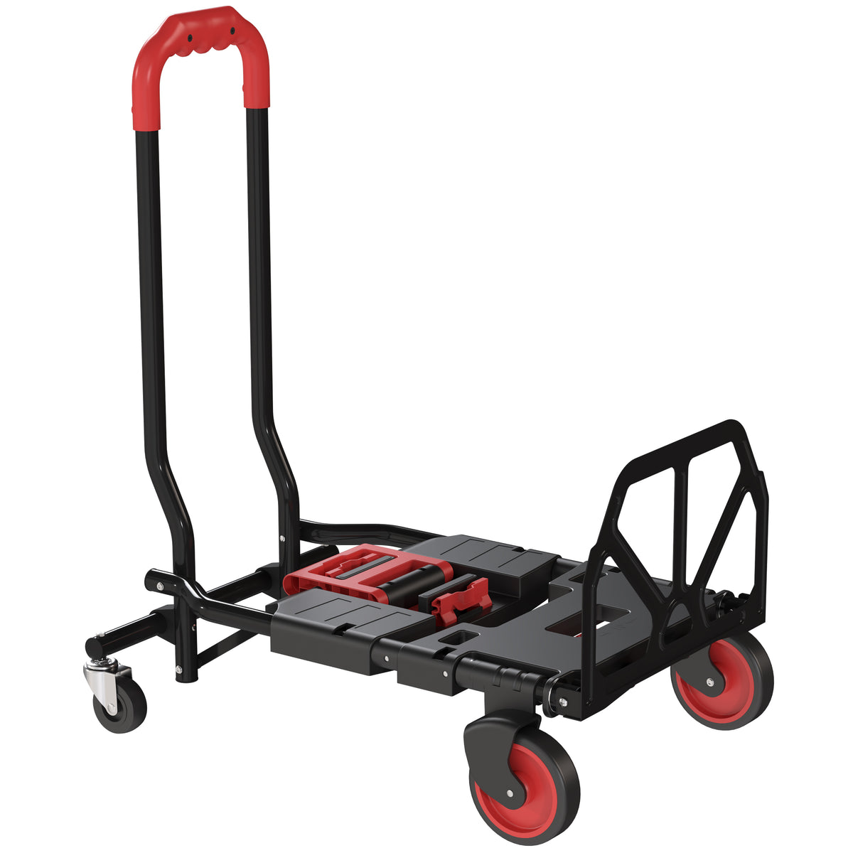 2-in-1 Platform Cart Hand Truck Foldable Transport Trolley with Swivel Casters, Handle, Steel up to 120 kg