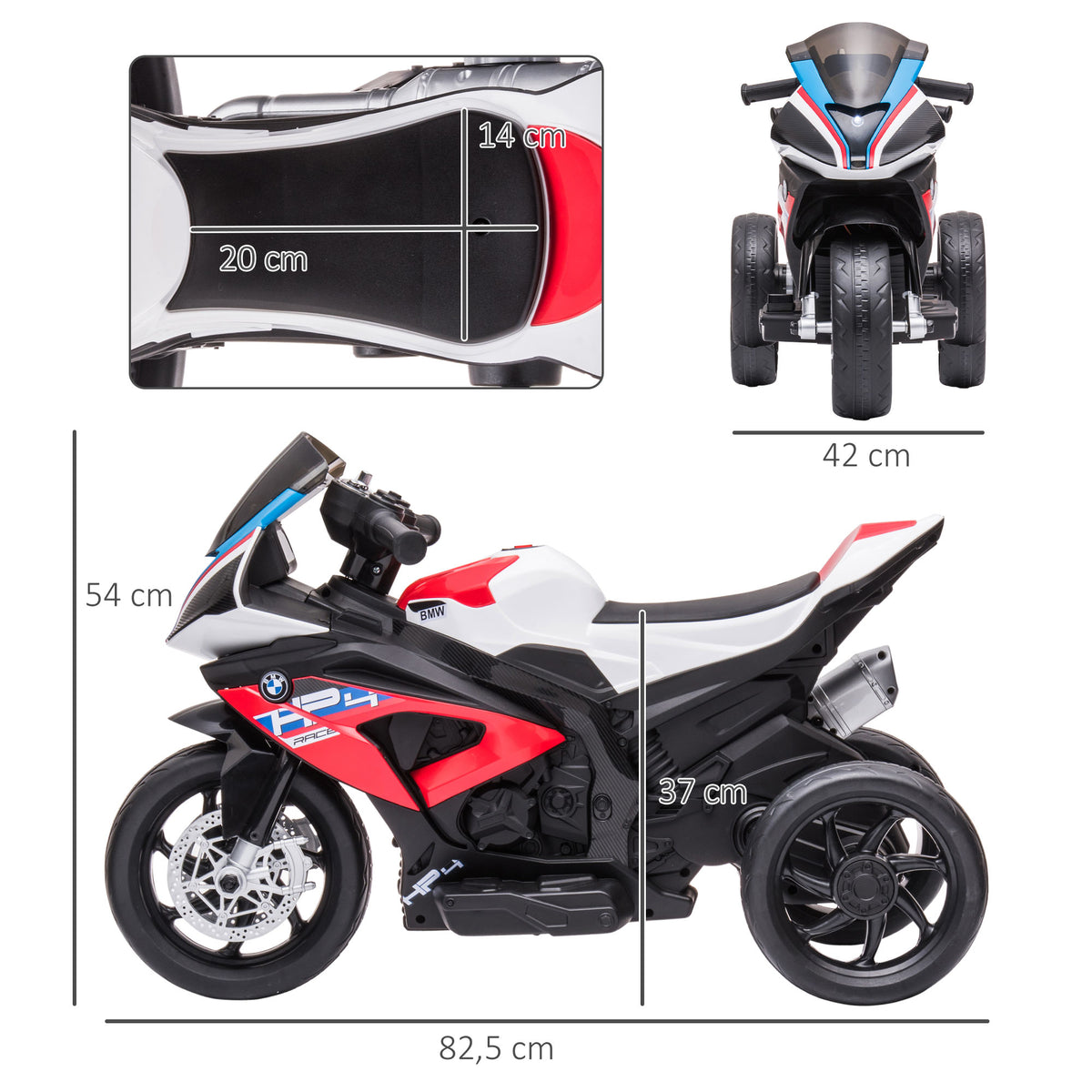 Children's motorcycle, electric motorcycle, headlights, 3 music modes, for children 1.5-5 years old, red, 82.5 x (3)