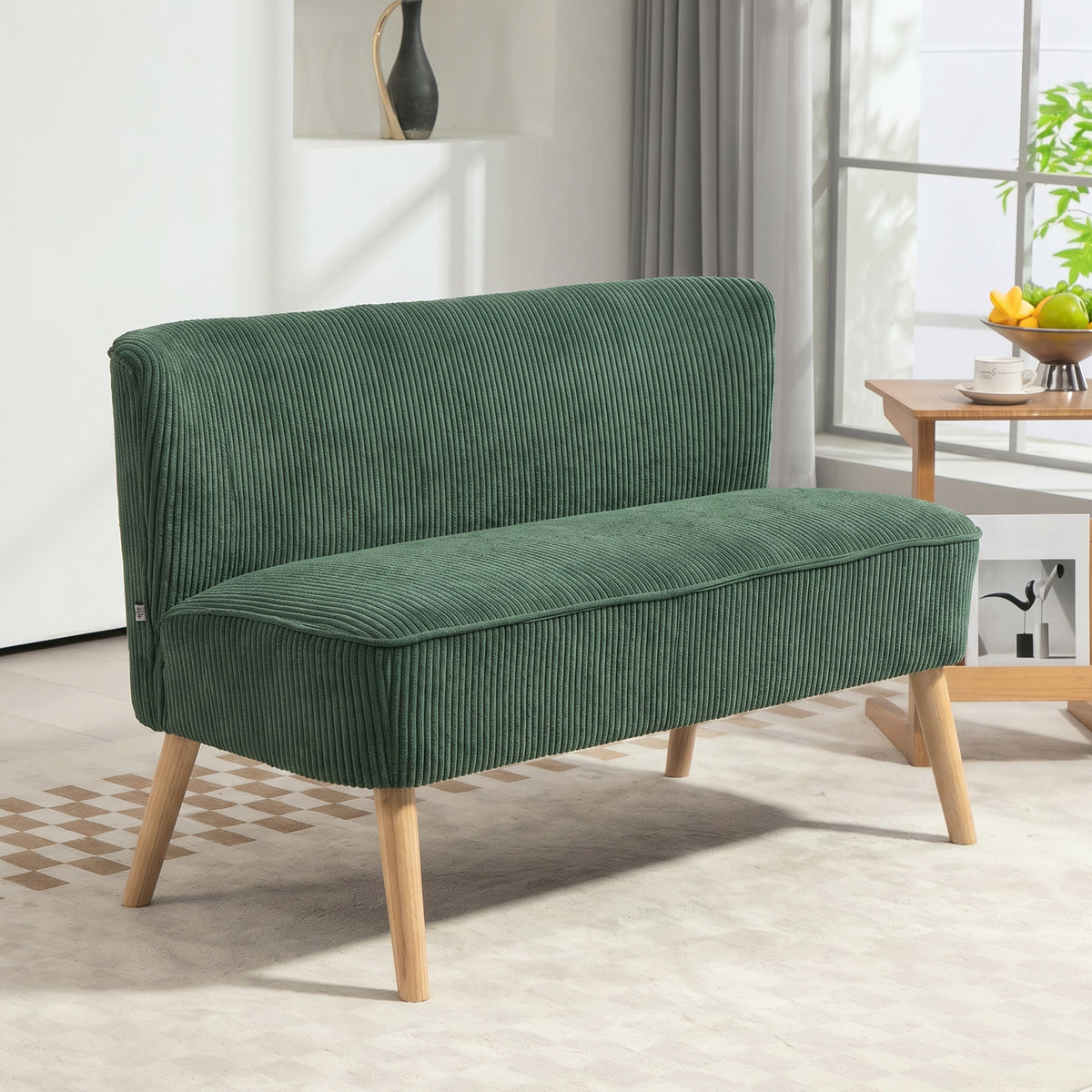 2-seater upholstered sofa, wood, velvet-like polyester, foam, 117 x 56.5 x 77 cm, green (2)