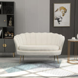Vintage 2-seater sofa, couch, upholstered furniture, velvet look, up to 150 kg, cream/gold (8)