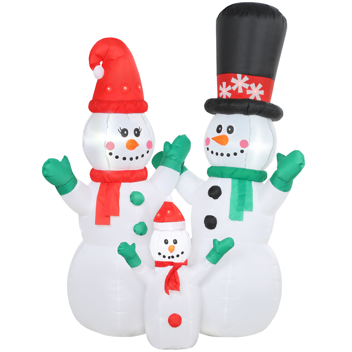 Inflatable snowman family, 1.8 m Christmas decoration with LED lighting for indoor and outdoor use