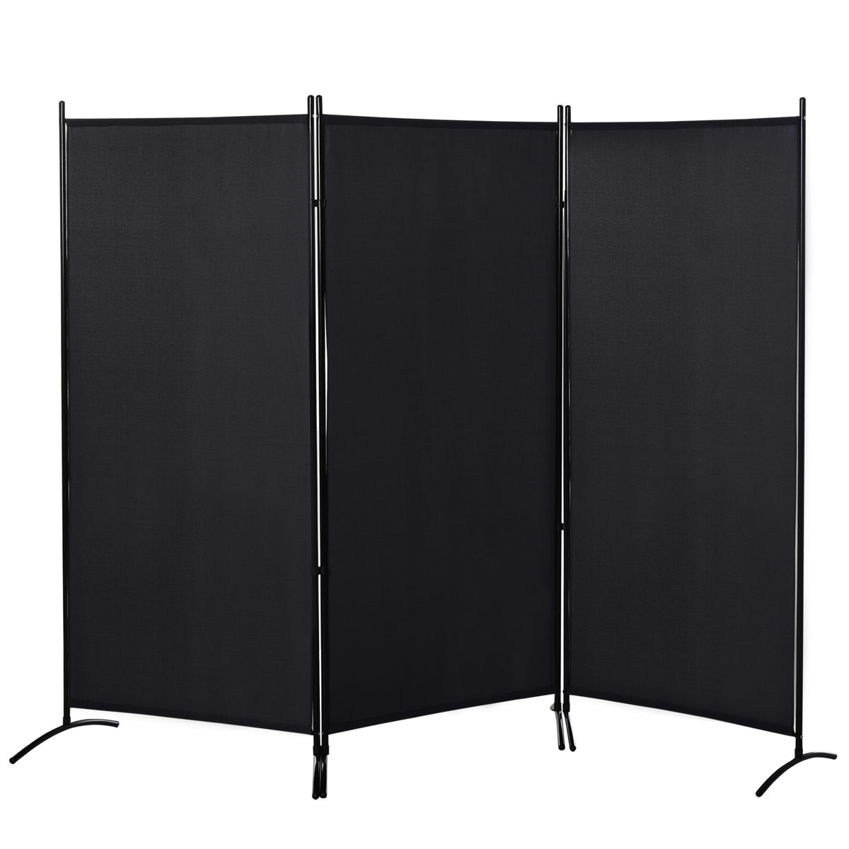 Room divider, 3-panel privacy screen, room separator with metal frame, black