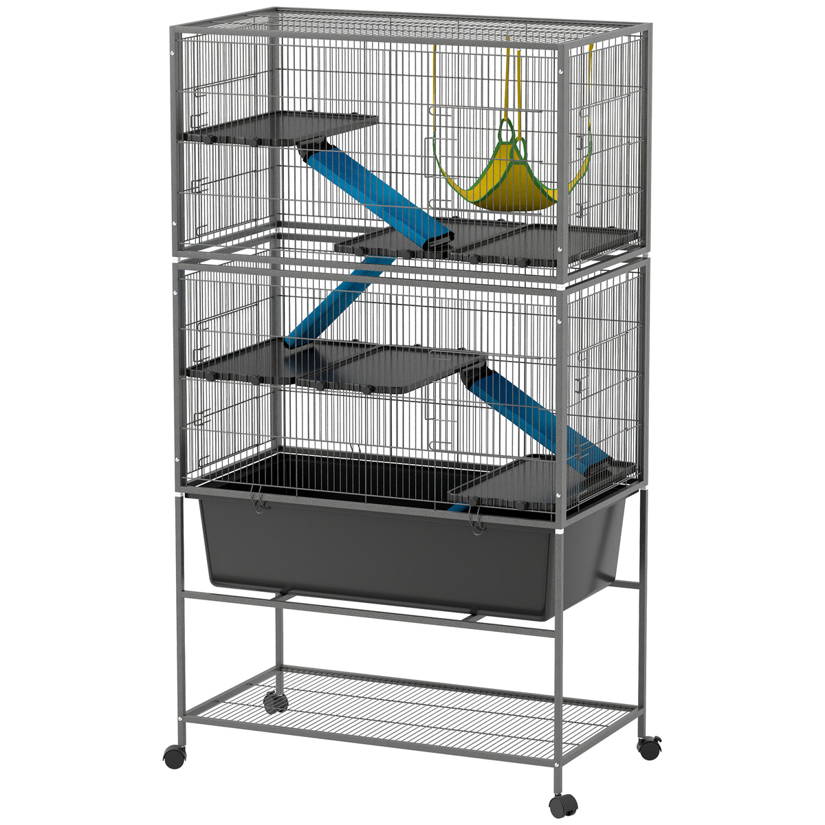 Small animal cage, pet cage with 5 levels, non-slip ramps, hammock, 88 x 48 x 150.5 cm, dark grey