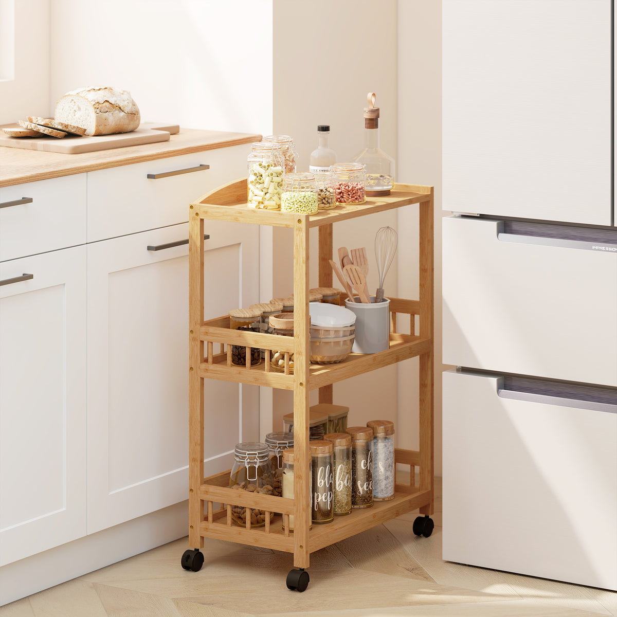 Kitchen trolley, rolling cart with 3 tiers, serving cart with storage, kitchen shelf on wheels, for kitchen (2)