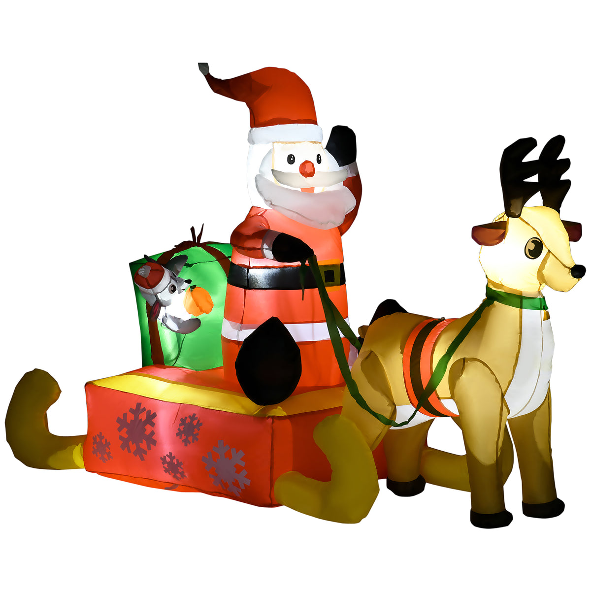 Inflatable Christmas decoration, Santa Claus with sleigh and reindeer, with LED lights, for the garden