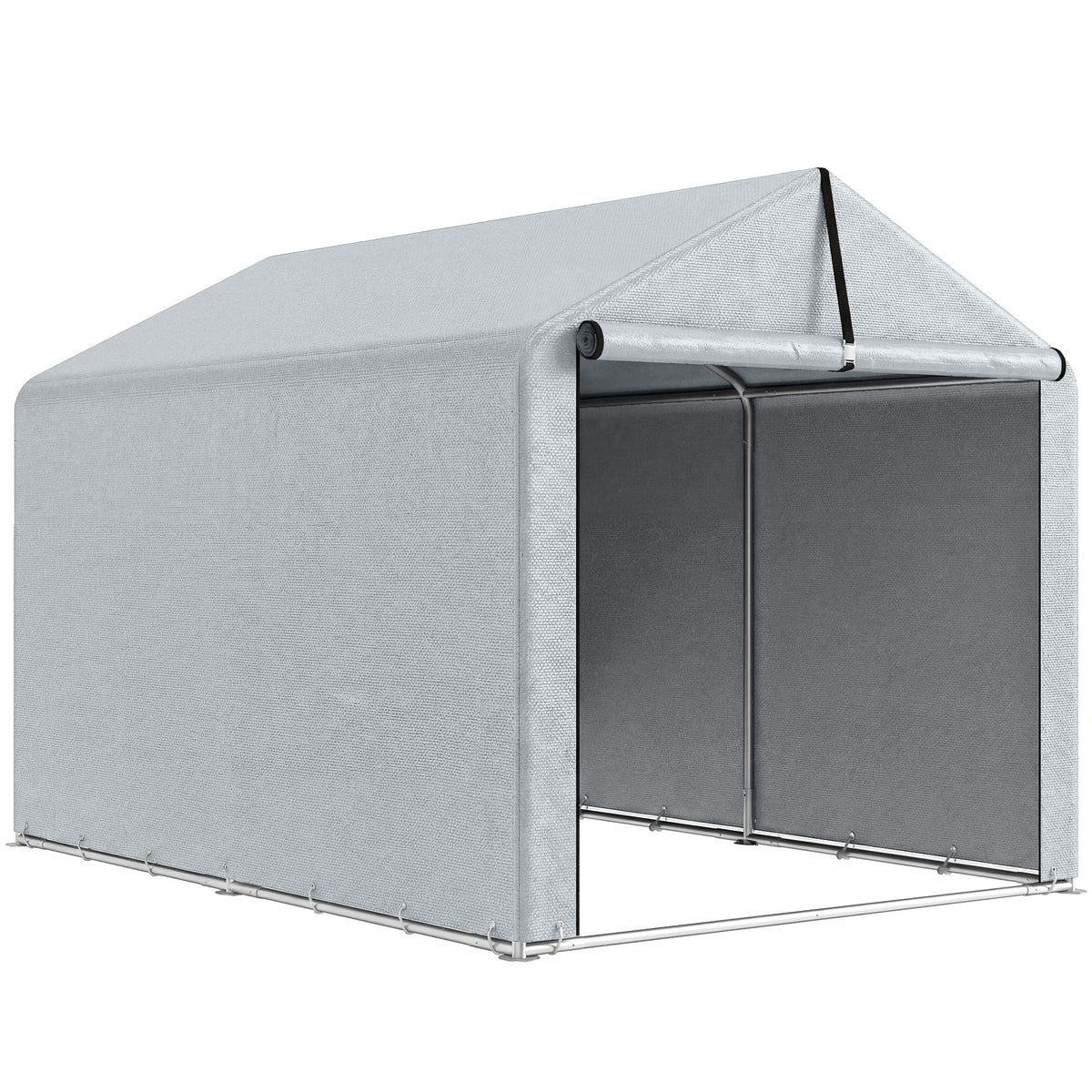 Garage Tent 2.2 x 1.6 m Waterproof Equipment Tent with Roll-up Door Gable Roof Steel Frame, UV-resistant Light