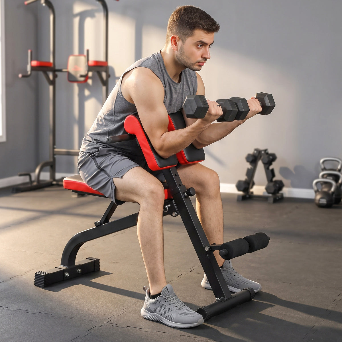 Roman Chair Hyperextension Bench & Adjustable Weight Bench, Multi-functional Fitness Bench up to 300 kg (2)