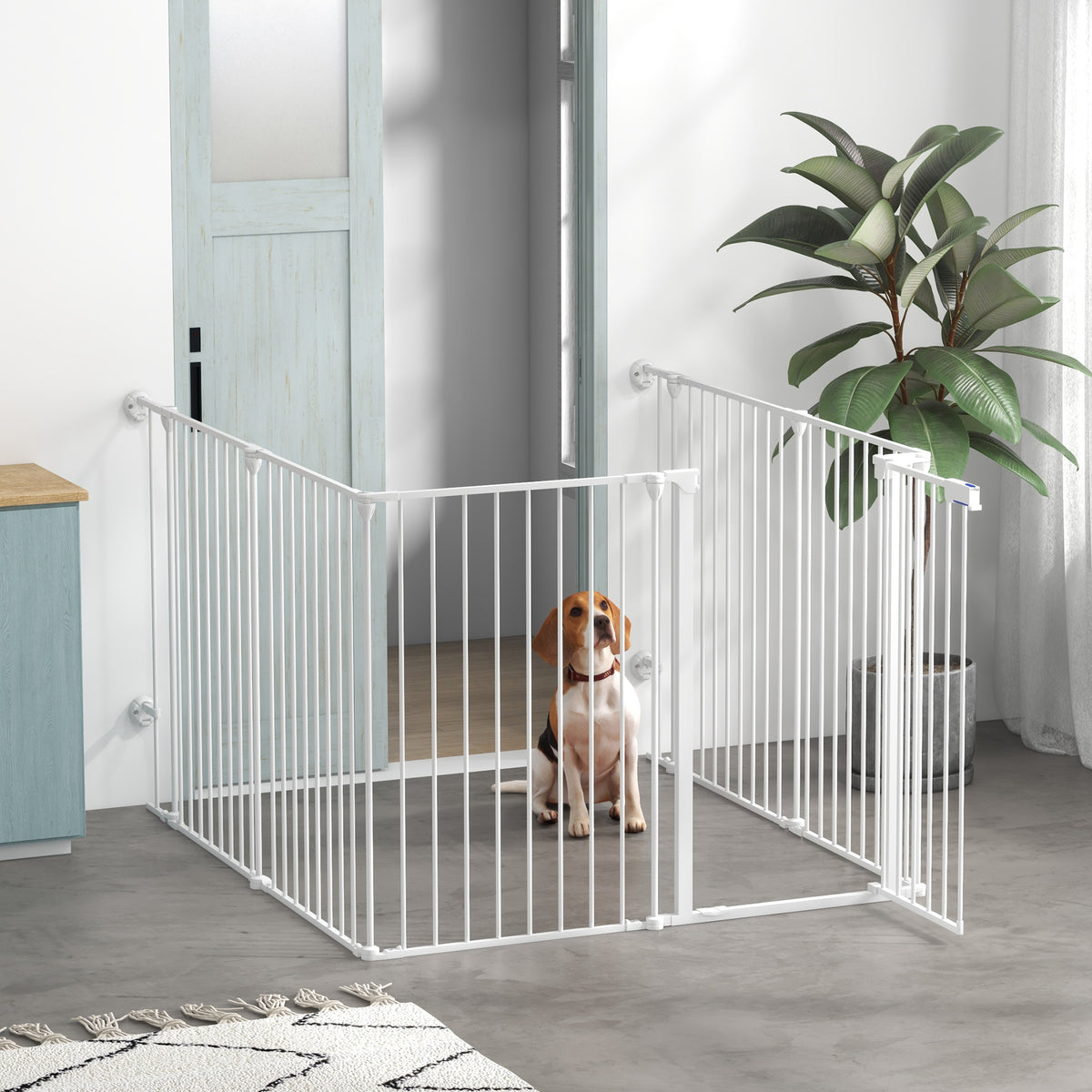Puppy playpen, modular design, foldable, steel frame, for indoor use, white, 90 x 123 x 102cm (2)