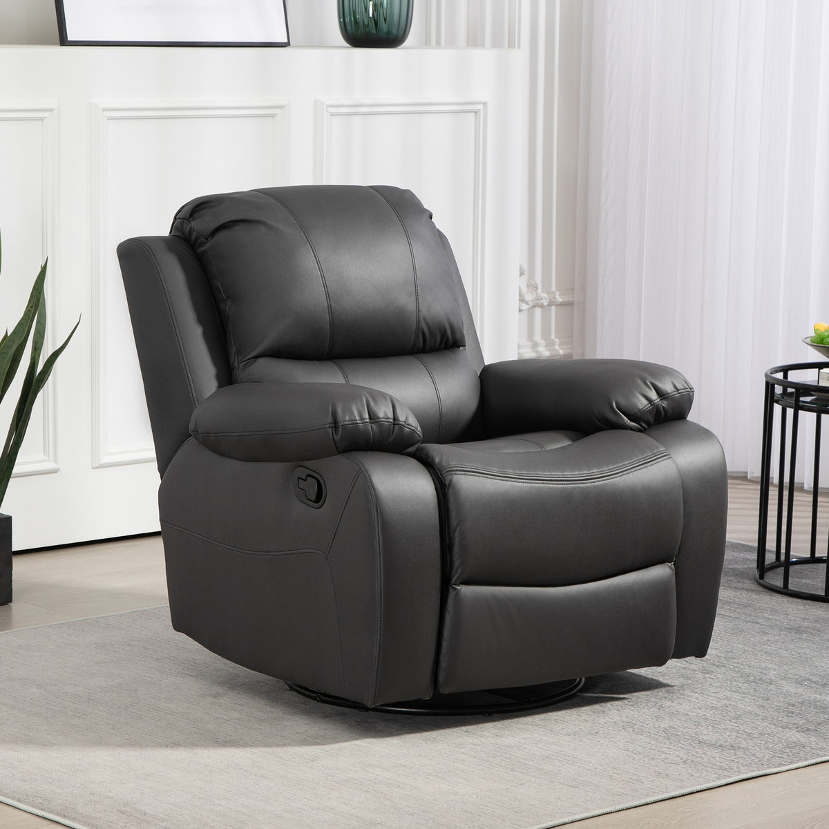 Recliner chair, adjustable backrest & footrest, swivel, up to 150 kg, steel frame, 93x100x98cm, black (2)