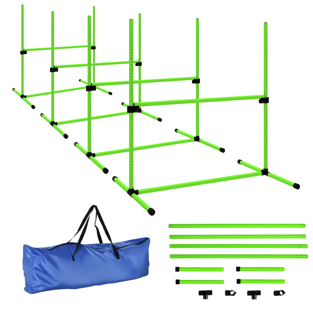 Dog Agility Set 4-piece height-adjustable agility equipment with 4 hurdles carrying bag 99 x 65 x 94 cm green