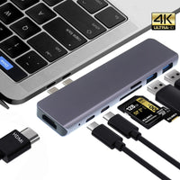 Adapter 7in1 HUB USB-C HDMI 4K SD für Macbook Pro / Air – Grau