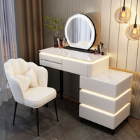 LED-Schminktisch im Marmordesign / 100 cm, weißes Möbelset