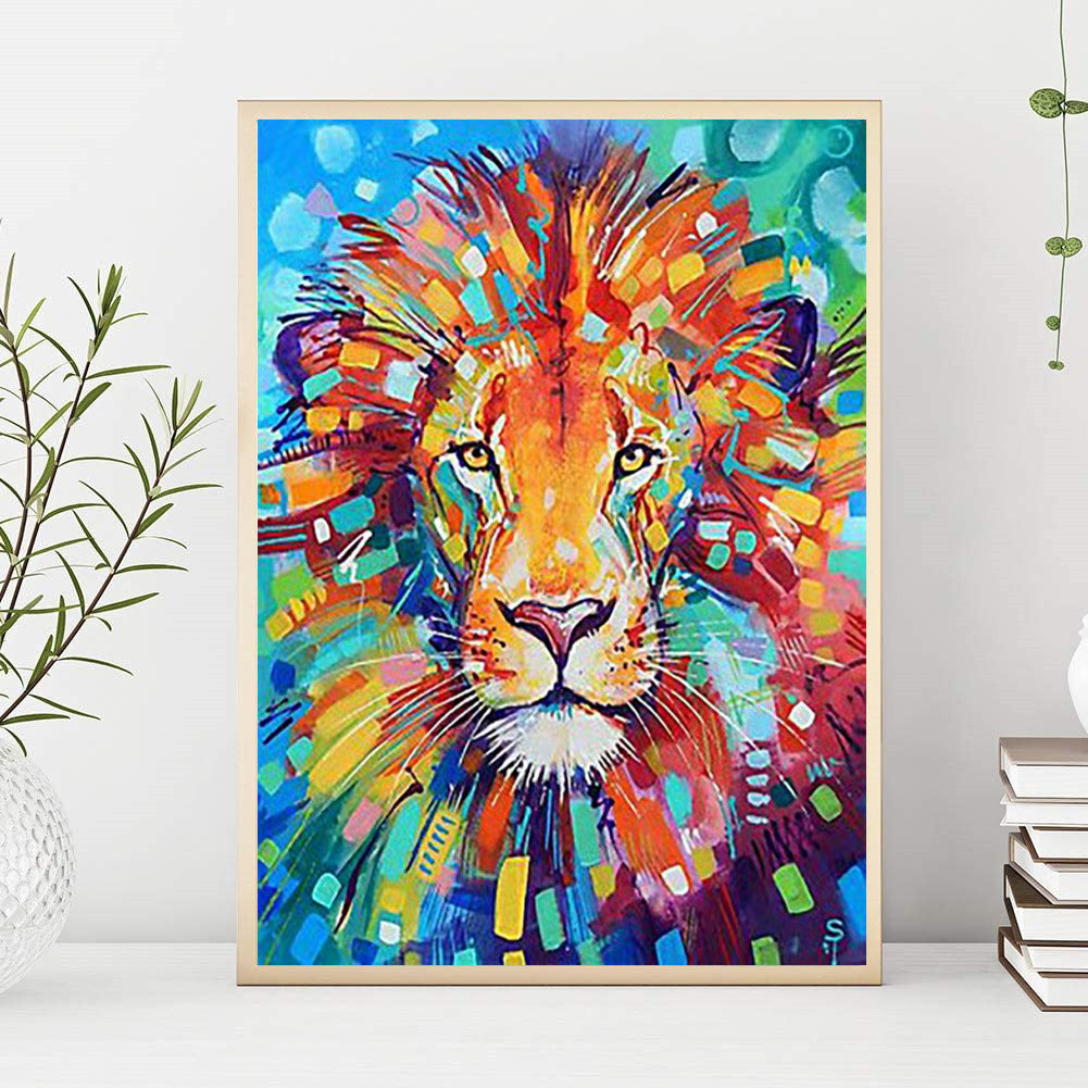 Diamantstickerei / 5D-Malerei / Diamantmosaik / Diamond Painting – bunter Löwe, Größe 40x50 cm – Produktabbildung 2
