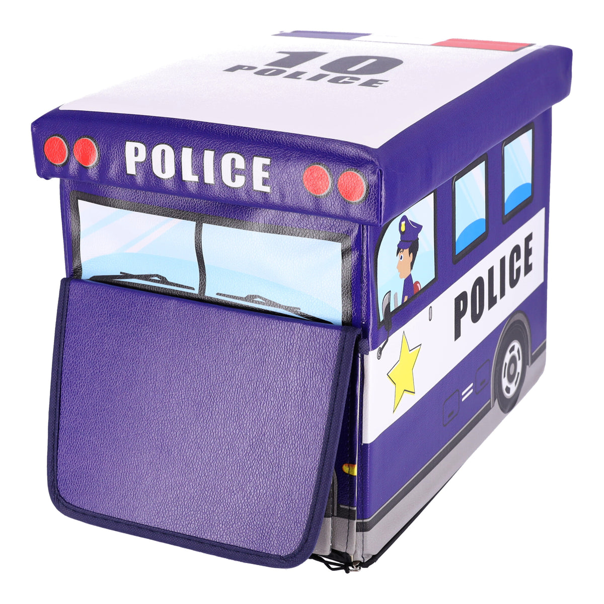 Spielzeugbox mit Sitzhocker – Polizeiauto – Produktabbildung 4
