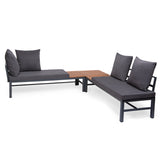 LAGOS Outdoor-Ecksofa mit Chaiselongue-Funktion – modulares Gartenmöbel-Set, Grau + Couchtisch + Kissen – Produktabbildung 6
