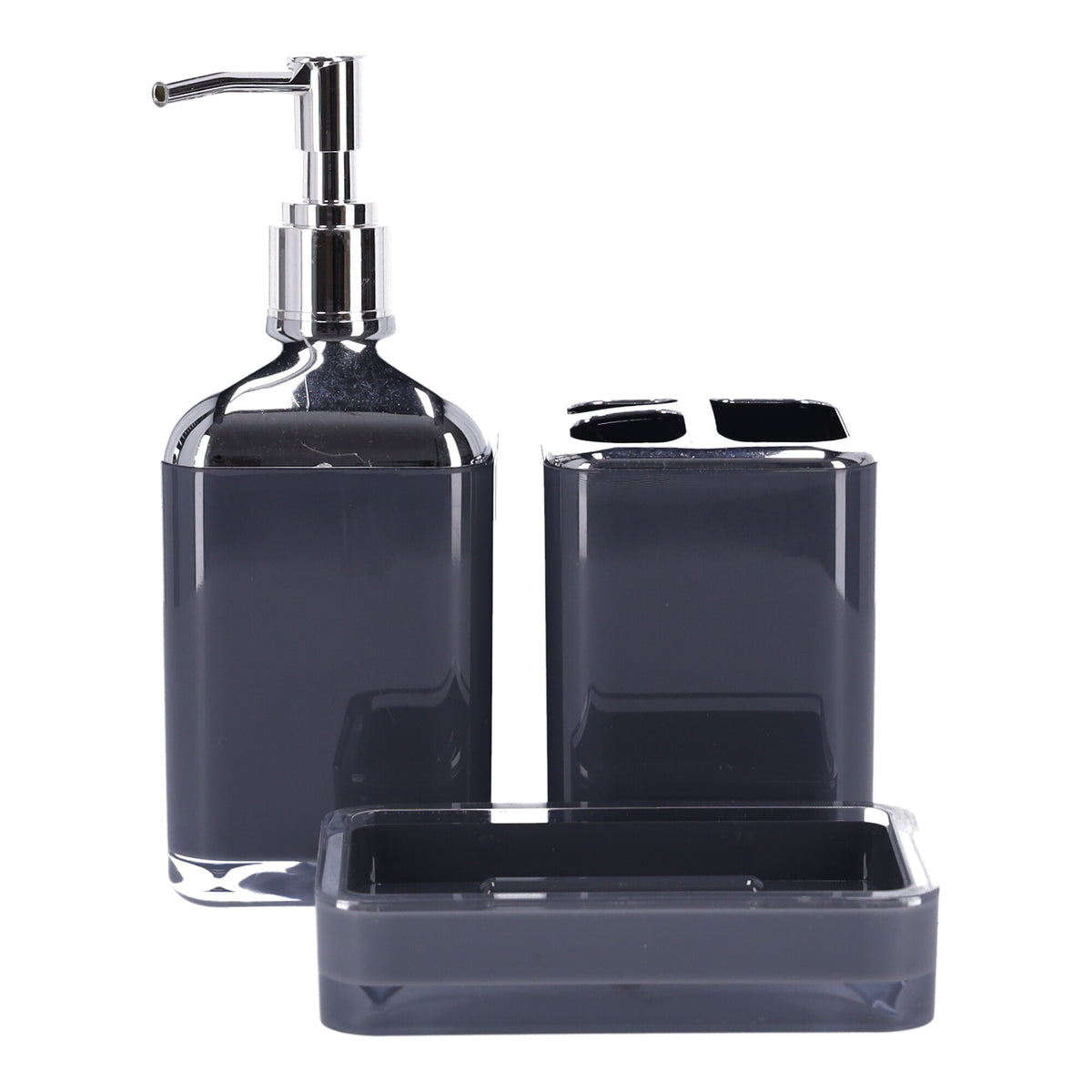 Badezimmer-Accessoire-Set mit 3 Teilen BERRETTI, Anthrazit + Chrom