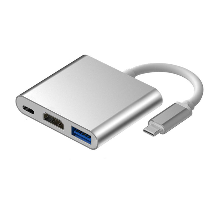 Aluminiumadapter-HUB 3in1 USB-C auf HDMI 4K, USB 3.1, USB-C – silber