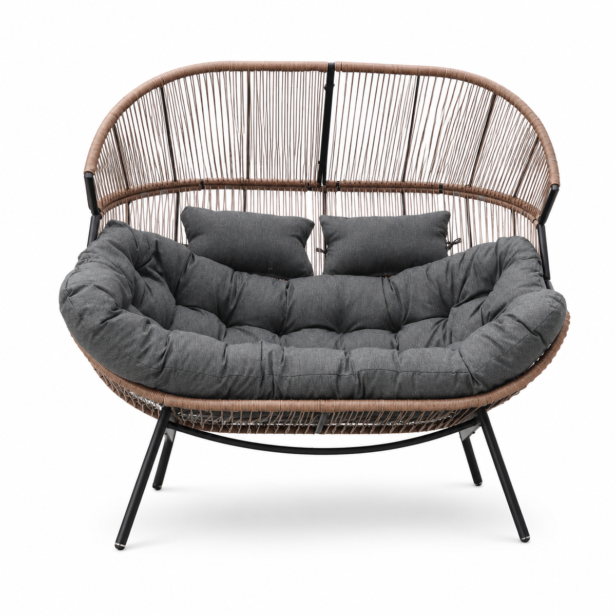 Modernes Gartensofa / Doppel-Kuschelsessel in Cocoon-Form – Naturbraun & Graphit