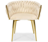 Samtstuhl GLAMOUR – BEIGE, goldene Beine, geflochten, modern – Produktabbildung 2