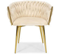 Samtstuhl GLAMOUR – BEIGE, goldene Beine, geflochten, modern – Produktabbildung 2