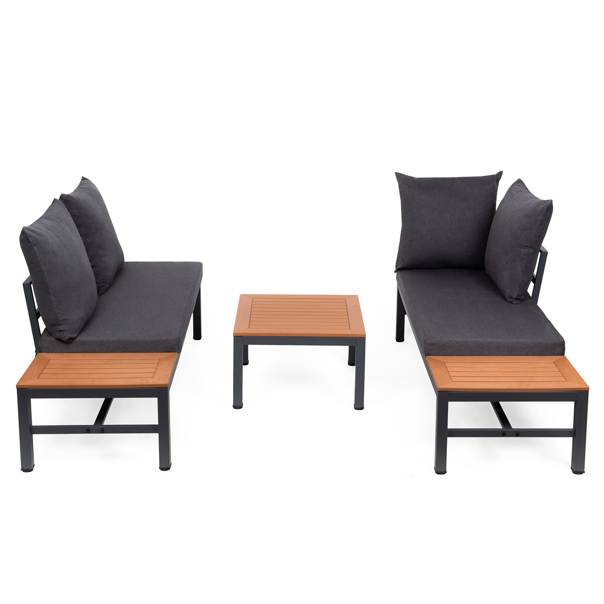 LAGOS Outdoor-Ecksofa mit Chaiselongue-Funktion – modulares Gartenmöbel-Set, Grau + Couchtisch + Kissen – Produktabbildung 4