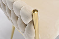 Samtstuhl GLAMOUR – BEIGE, goldene Beine, geflochten, modern – Produktabbildung 7