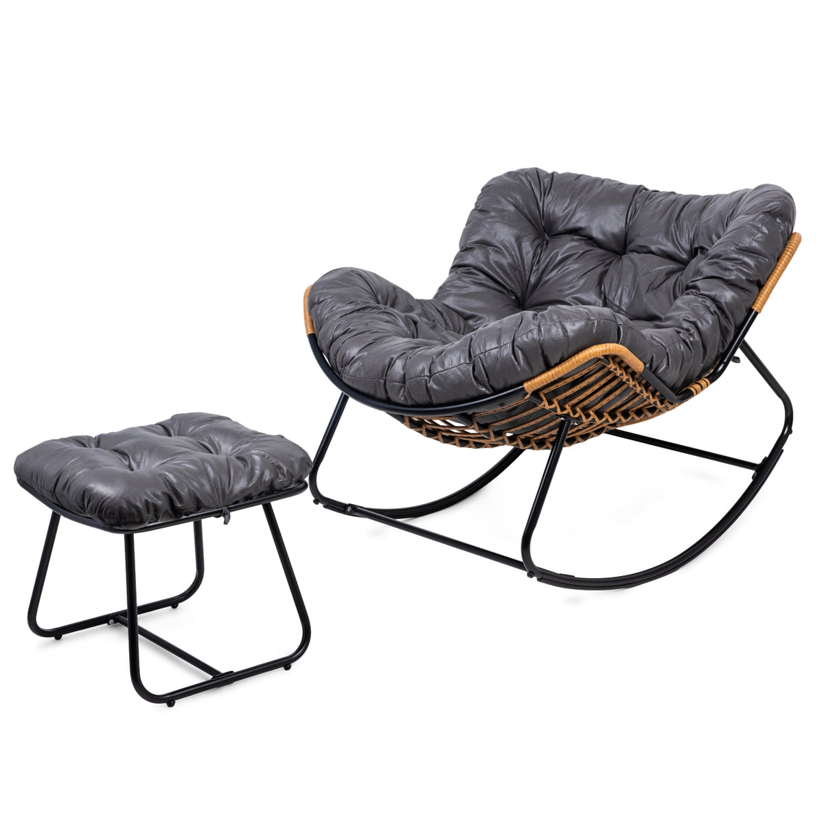 Moderner skandinavischer Schaukelstuhl – graues Cocoon-Design mit Fußstütze
