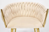 Samtstuhl GLAMOUR – BEIGE, goldene Beine, geflochten, modern – Produktabbildung 4