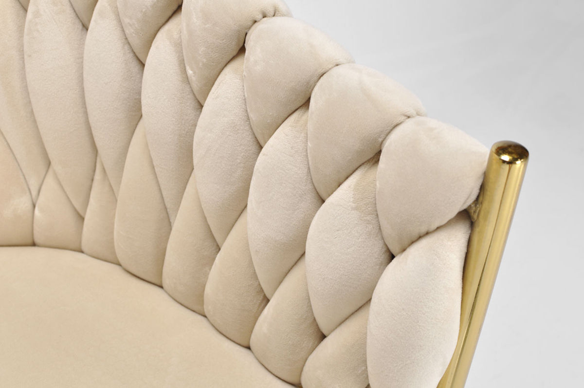 Samtstuhl GLAMOUR – BEIGE, goldene Beine, geflochten, modern – Produktabbildung 8