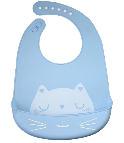 Silikon-Lätzchen mit Auffangtasche für Kinder – blau, Katze