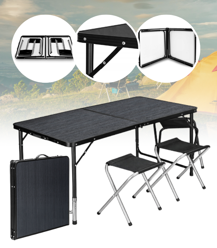 Klappbares Camping-Tischset mit 4 Stühlen, 5-in-1 im Kofferformat – Garten- und Outdoor-Set, schwarz – Produktabbildung 2