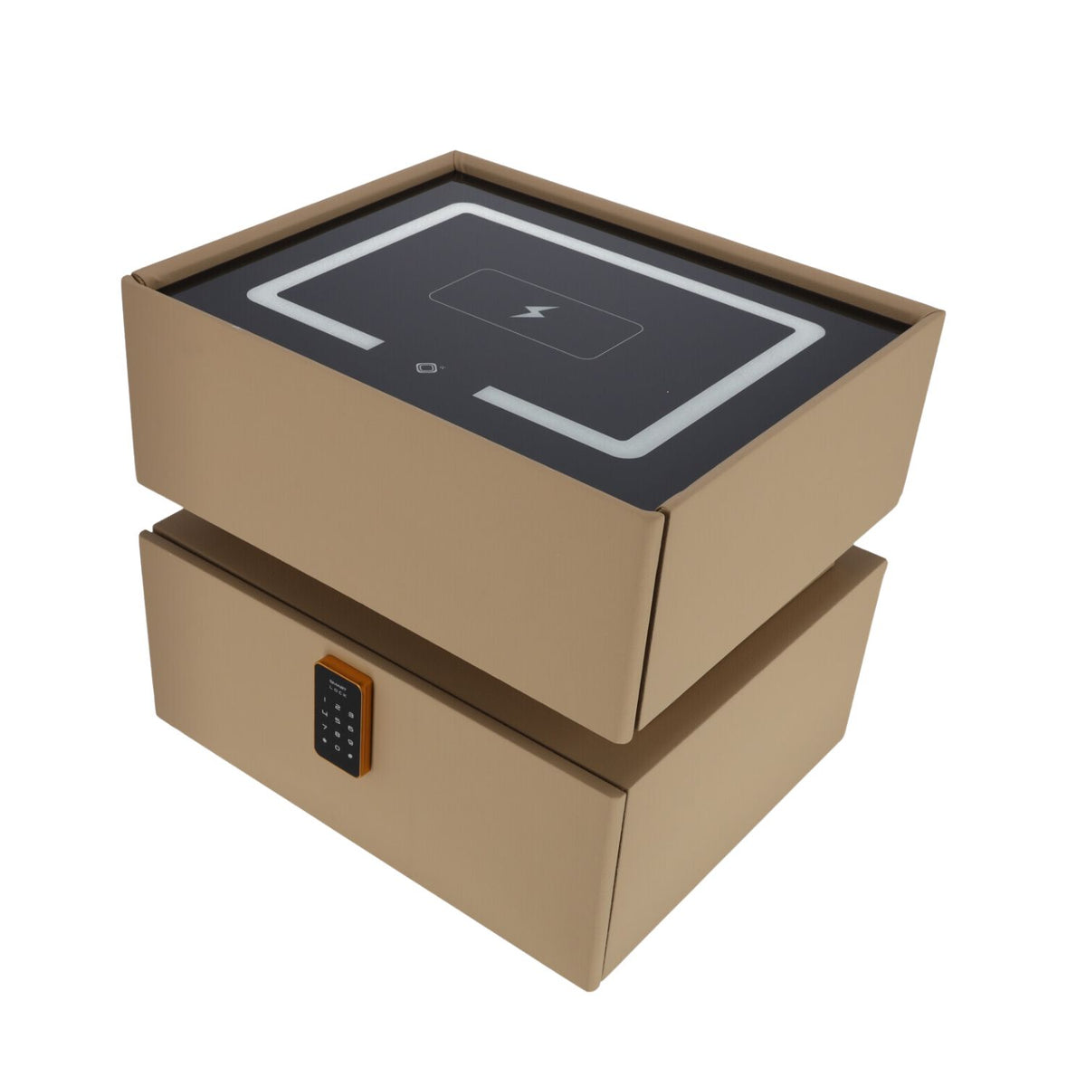 Smarter Nachttisch mit LED-Beleuchtung und kabellosem Laden – Dunkelbeige
