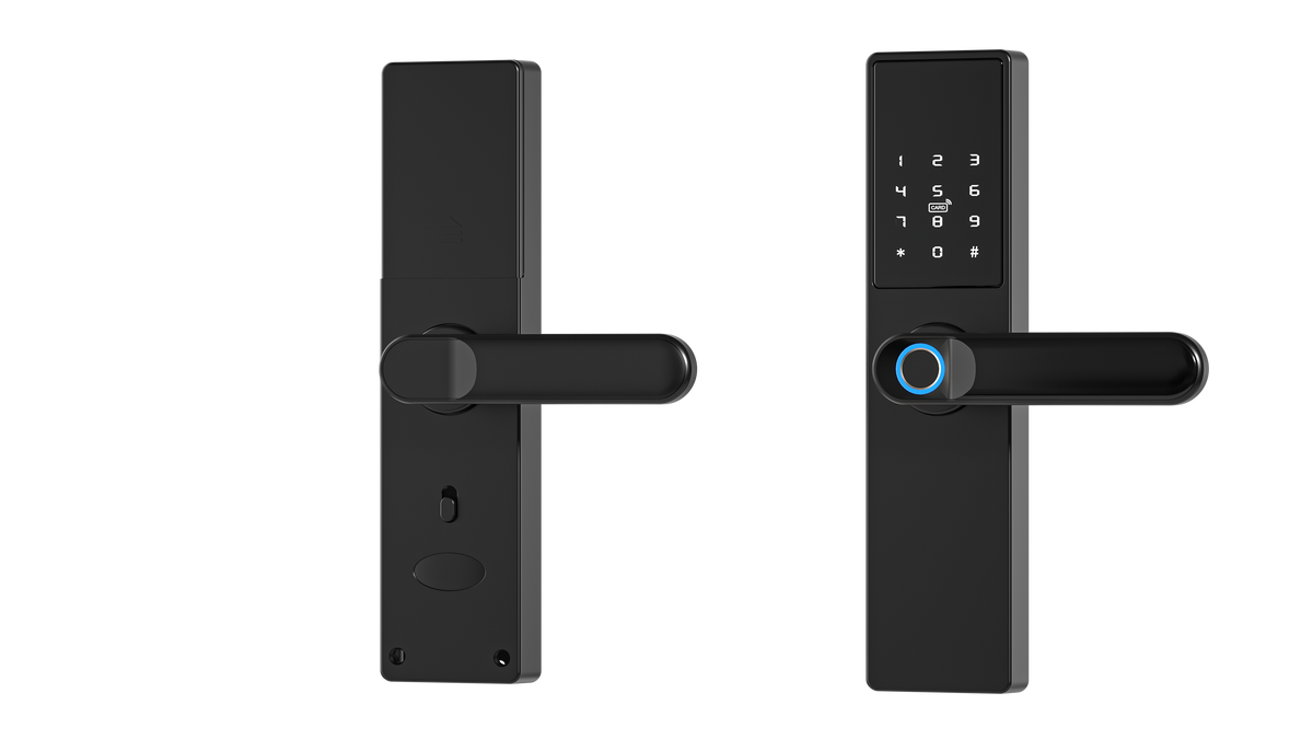 Tuya Smart Türgriff, elektronisches Türschloss für Fingerabdruck, Code, WLAN, RFID – schwarz