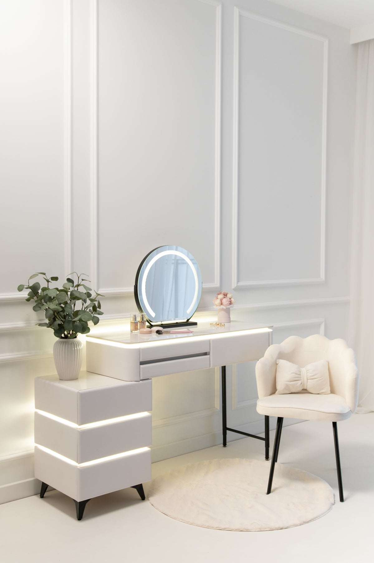 LED-Schminktisch im Marmor-Design / 80 cm Ana Möbelset, Weiß – Produktabbildung 2