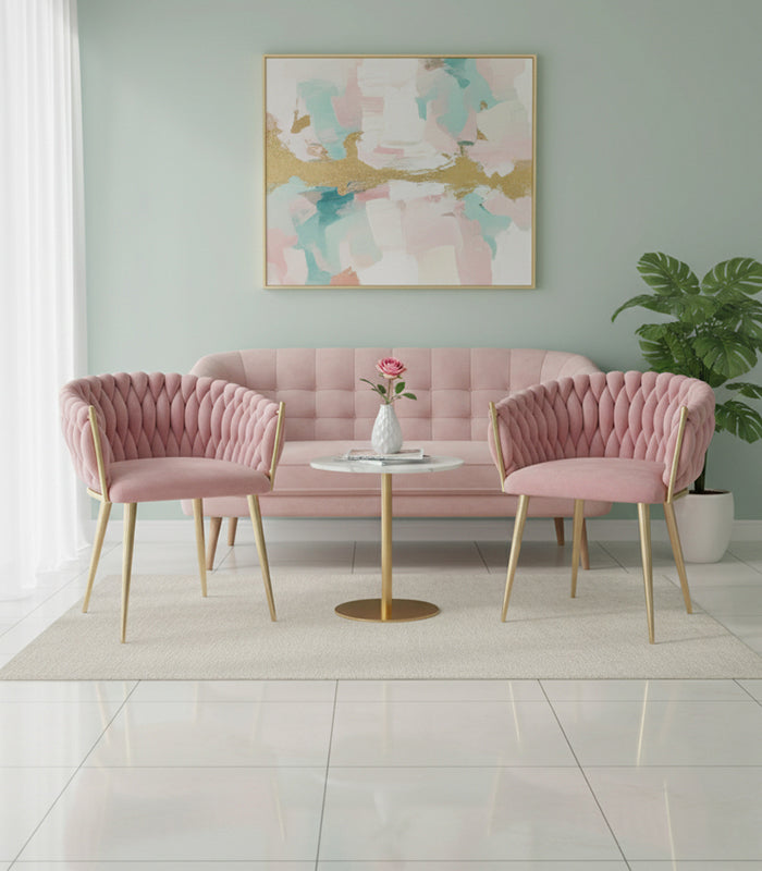 Veloursstuhl Rosa GLAMOUR – goldene Beine, geflochten, modern – Produktabbildung 8