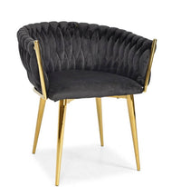 Samtstuhl GLAMOUR – goldene Beine, modernes Schwarz