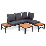 LAGOS Outdoor-Ecksofa mit Chaiselongue-Funktion – modulares Gartenmöbel-Set, Grau + Couchtisch + Kissen – Produktabbildung 3