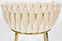 Samtstuhl GLAMOUR – BEIGE, goldene Beine, geflochten, modern – Produktabbildung 6
