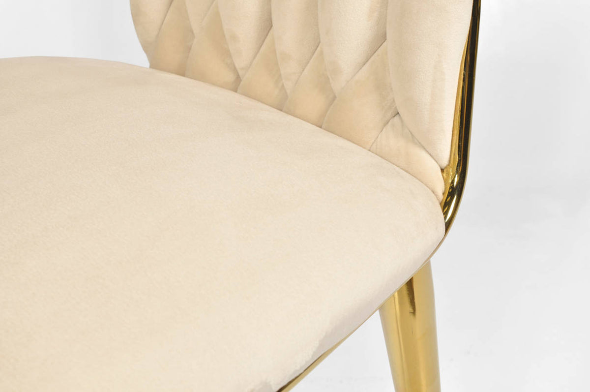Samtstuhl GLAMOUR – BEIGE, goldene Beine, geflochten, modern – Produktabbildung 5