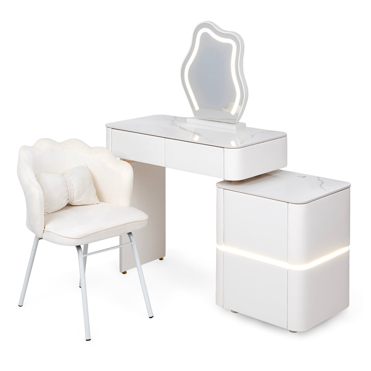 LED-Schminktisch Lilia – Weiß – 100 cm breite Tischplatte