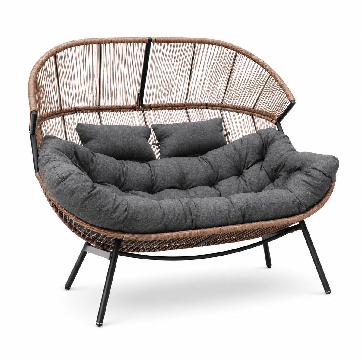 Modernes Gartensofa / Doppel-Kuschelsessel in Cocoon-Form – Naturbraun & Graphit – Produktabbildung 2