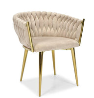Samtstuhl GLAMOUR – BEIGE, goldene Beine, geflochten, modern