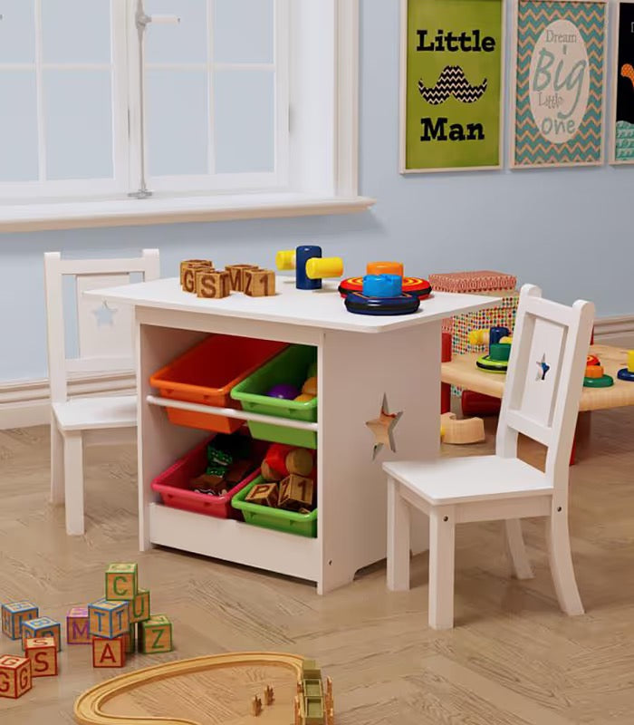 Kindermöbel-Set: Tisch + 2 Stühle mit Aufbewahrungsorganizer – Produktabbildung 2