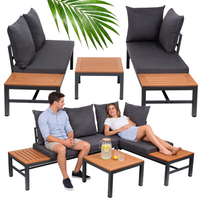 LAGOS Outdoor-Ecksofa mit Chaiselongue-Funktion – modulares Gartenmöbel-Set, Grau + Couchtisch + Kissen