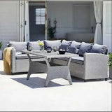 Gartenmöbel-Set Komplettset für die Terrasse Ecklounge Polyrattan + Tisch – Produktabbildung 2