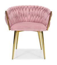 Veloursstuhl Rosa GLAMOUR – goldene Beine, geflochten, modern – Produktabbildung 2